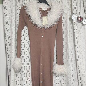 Emma & Posh long, ribbed cardi-dress, faux fur collar/cuffs